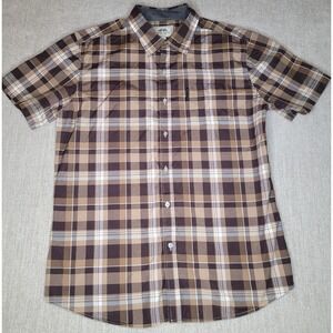 Ecko Unltd Button Up Mens L Brown Plaid Short Sleeve Collared Pocket Casual